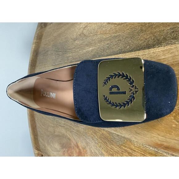 Pollini Clodette15 Oceano Navy Suede Ballerinas w/ Gold Plaque EU 35 / US 5 NWB - Picture 9 of 12